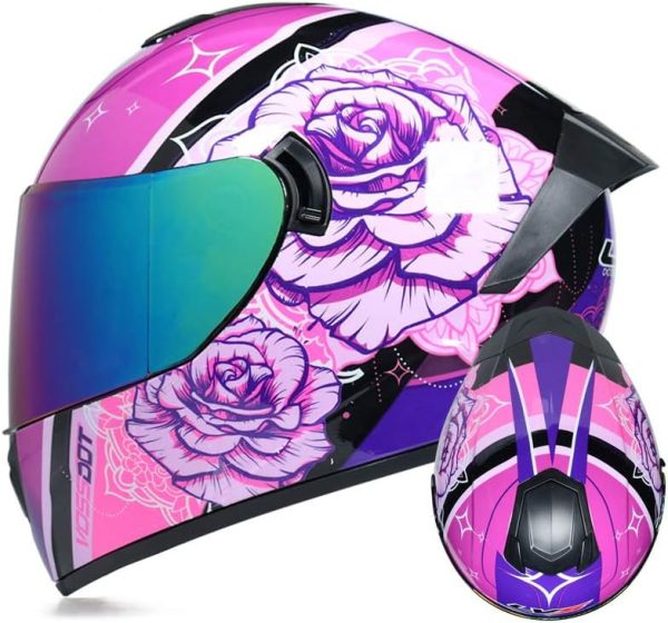 Full Face Motorcycle Helmet DOT Approved Motorbike Moped Street Bike Racing Crash Helmet, Men and Women