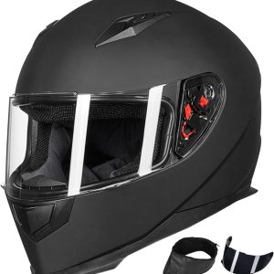 Full Face Motorcycle Street Bike Helmet with Removable Winter Neck Scarf + 2 Visors DOT