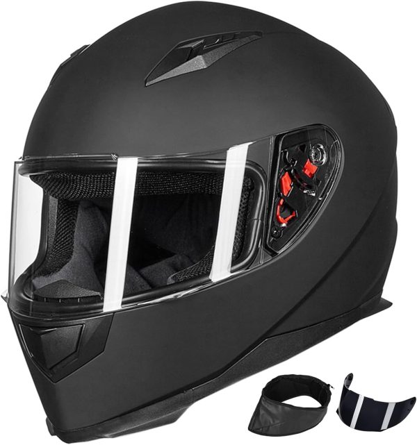 Full Face Motorcycle Street Bike Helmet with Removable Winter Neck Scarf + 2 Visors DOT