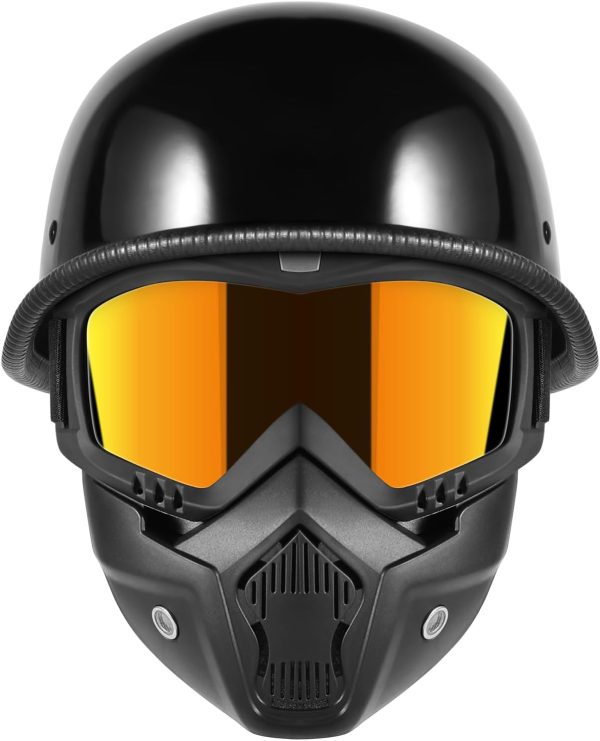 Motorcycle Half with Face Shield, German Style Motorcycle Helmet for Adult Men Women,  Approved Retro Half Shell Helmet for Moped Cruiser Scooter