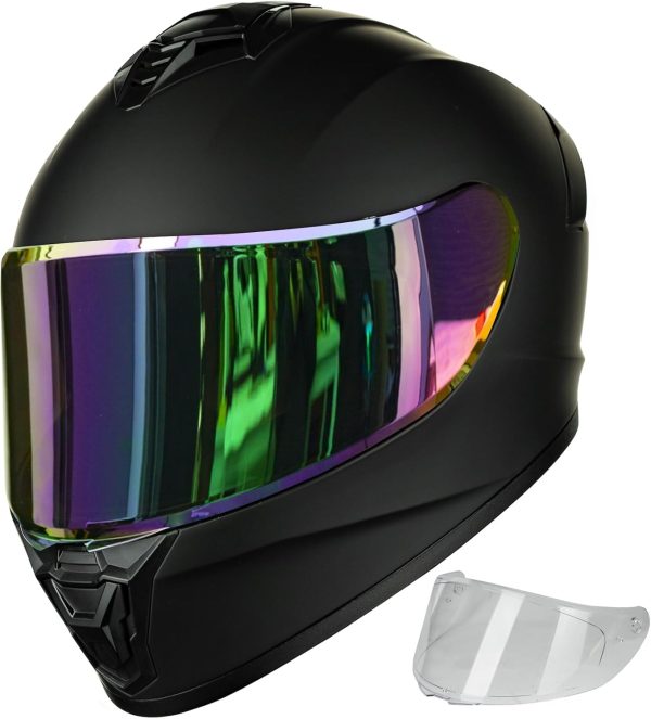 Motorcycle Helmets for Adult Men Women, Full Face Lightweight Street Bike Racing DOT Helmet with Extra Clear Visor Model  Matte Black, Medium