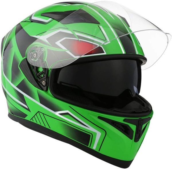 Motorcycle Street Bike Dual Visor/Sun Visor Full Face Helmet Panther Green, Size X-Large Size XL (59-60 CM,23.2/23.6 Inch)
