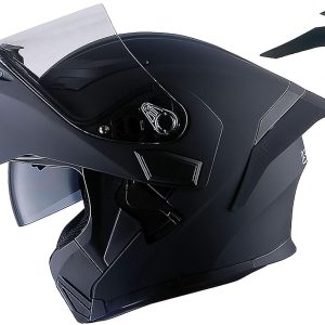 Motorcycle Modular Full Face Helmet Bike Flip up Dual Visor Sun Shield: HB89 Matt Black