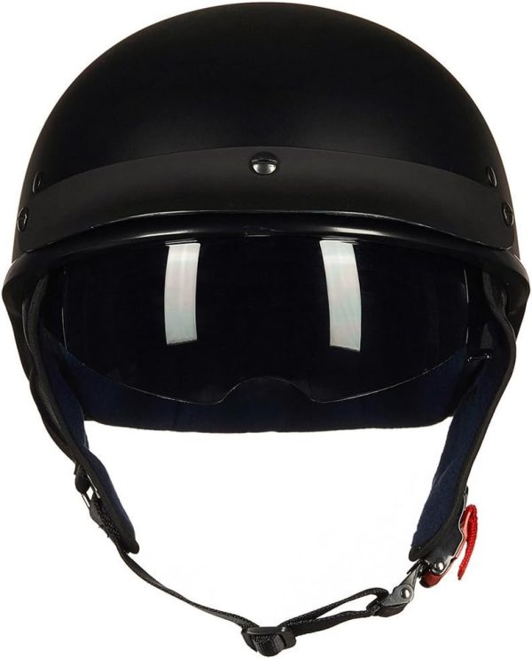 Half Helmet Motorcycle Open Face Sun Visor Quick Release Buckle  Approved Cycling Motocross Suits Men Women 205V (M, Matt Black) - Image 2