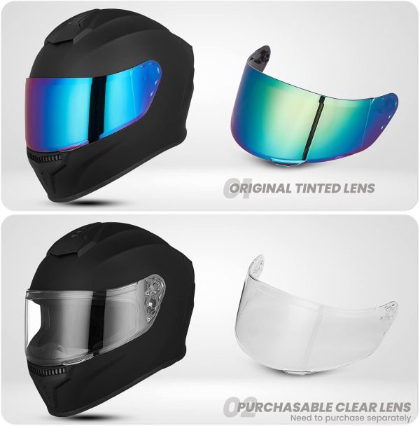 Full Face Motorcycle Helmets for Adults Men and Women DOT Street Bike Racing Helmet with Tinted Visor Model MD-813 - Image 2