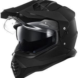 Dual Sport Adventure Motorcycle Helmet with  Compatible Sun Visor Snowmobile ATV Dirt Bike Off Road  Model WS902 (Matte Black, L)
