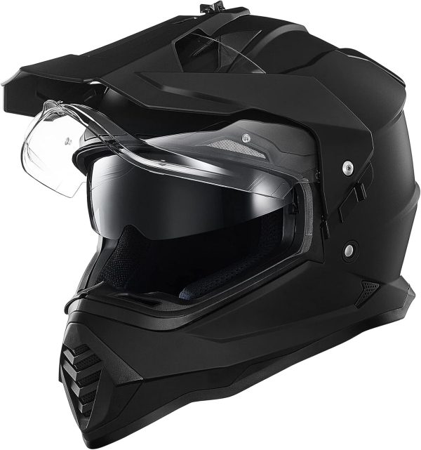 Dual Sport Adventure Motorcycle Helmet with  Compatible Sun Visor Snowmobile ATV Dirt Bike Off Road  Model WS902 (Matte Black, L)