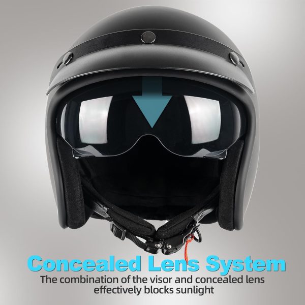 3/4 Open Face Retro Motorcycle Helmet  Helmet Vintage Helmet for  Motorbike , Moped, Cruiser, Bobber, and  - DOT Approved - Image 2
