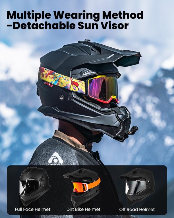 Dual Sport Adventure Motorcycle Helmet with  Compatible Sun Visor Snowmobile ATV Dirt Bike Off Road  Model WS902 (Matte Black, L) - Image 2